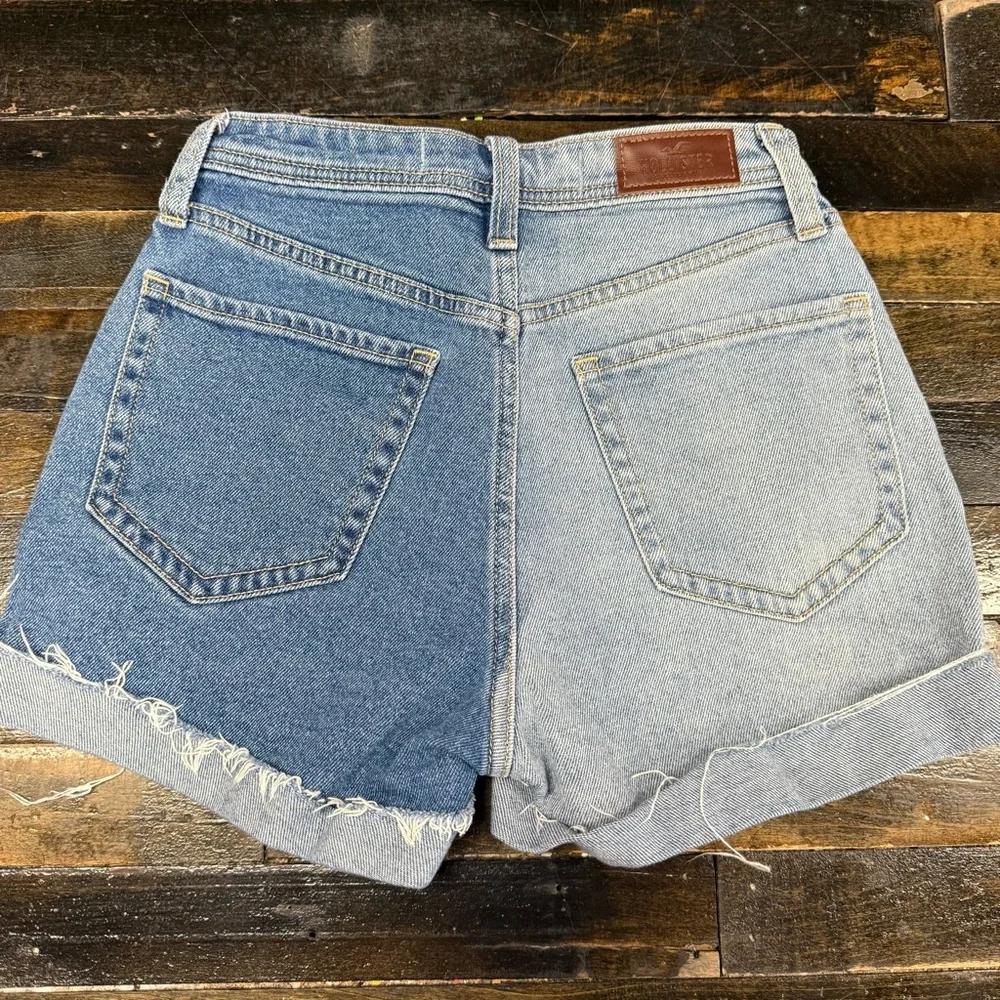 Hollister Ultra High Rise Vintage Stretch Colorblock Denim Shorts Raw Hem 0
